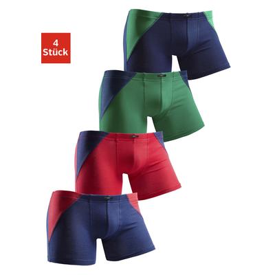 Boxer H.I.S "Boxershorts für Jungen", Jungen, Gr. 182, 4 Stk., bunt (marine, grün, grün, marine, rot, marine, marine, rot), Jersey, Obermaterial: 95% Baumwolle, 5% Elasthan, körpernah, Unterhosen, mit Colorblocking, Baumwollmischung