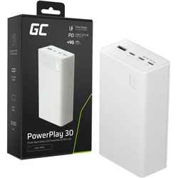 GreenCell Enerģijas krātuve PowerPlay 30 30000mAh White 5904326374690 PBGC30W (5904326374690) (30000 mAh, 22.50 W), Powerbank, Weiss