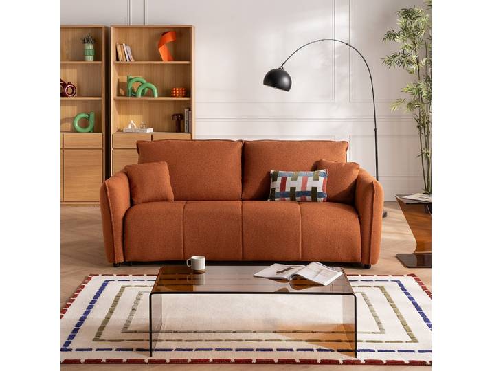 HABITAT - Canapé convertible 2 places - Couchage 140 cm - Matelas 13 cm - Tissu bouclette Tolfa - Terracotta - Boston