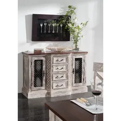 Sideboard Mango / Akazie 135x50x90 weiß gewachst CASTLE-ANTIK #40