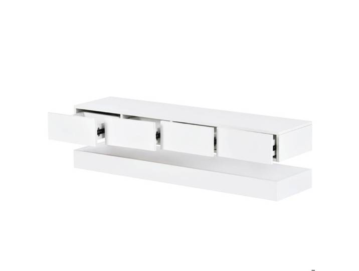 ELVORIN Meuble TV mural LED blanc 130 x 33 cm 4 tiroirs 2 rangements fermés MDF Bluetooth USB