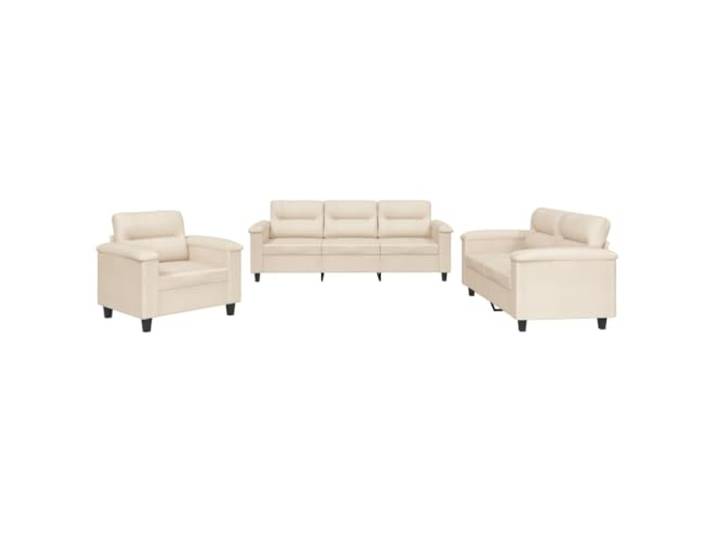 GHVBNMF 3-tlg Sofagarnitur mit Kissen Beige Mikrofasergewebe Couch Set Gemütliches Polstermöbel Set für Wohnzimmer und Lounge, dicke Kissen, stabiles Gestell aus Sperrholz und Metall.