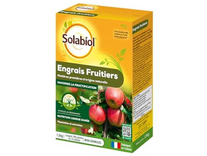 SOLABIOL Engrais Fruitiers - Jusqu'à 180 Plants - 1\,5kg Stimulateur de Croissance - Nutrition Longue Durée - Utilisable en Agriculture Biologique - SOFRUY15