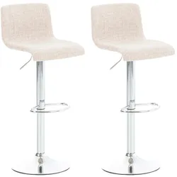 Décoshop26 - Set aus 2 bequemen Barhockern mit Fußstütze in cremefarbenem Stoff und verchromtem Metall 10_0004205