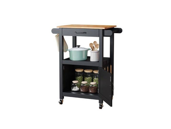 VINGLI Desserte de Cuisine Roulante Chariot de Rangement à Roulettes Noir 74x63x89cm
