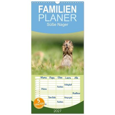 Familienplaner 2027 - Süße Nager mit 5 Spalten (Wandkalender, 21 x 45 cm) CALVENDO