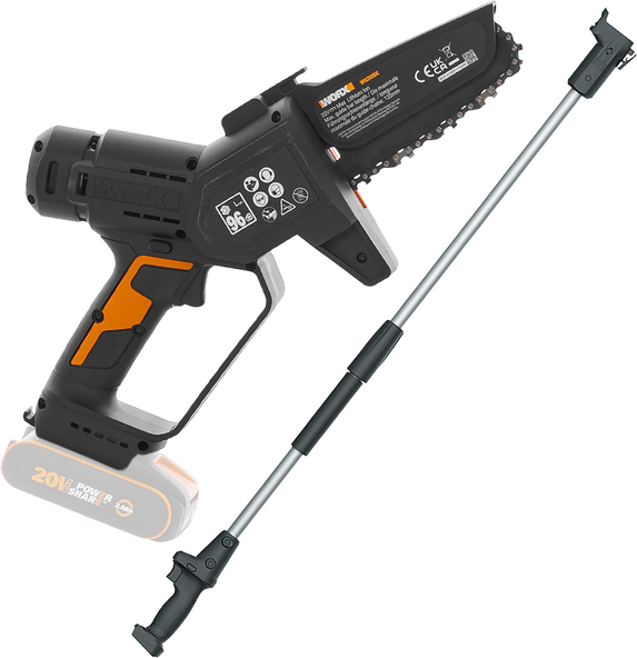 Worx WG326E.9  Akku-Einhand-Astsäge inkl. 125-cm-Verlängerungsstange  SOLO - OHNE AKKU UND LADEGERÄT