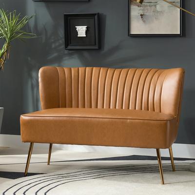 "HULALA HOME Delicia 47"" Modern Faux Leather TUfted Wingback Loveseat with Metal Legs"