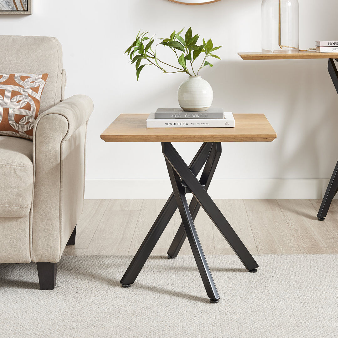 George Oliver Lenworth Cross Legs End Table Oak Wood 55cm H X 55cm W X 139.7cm D
