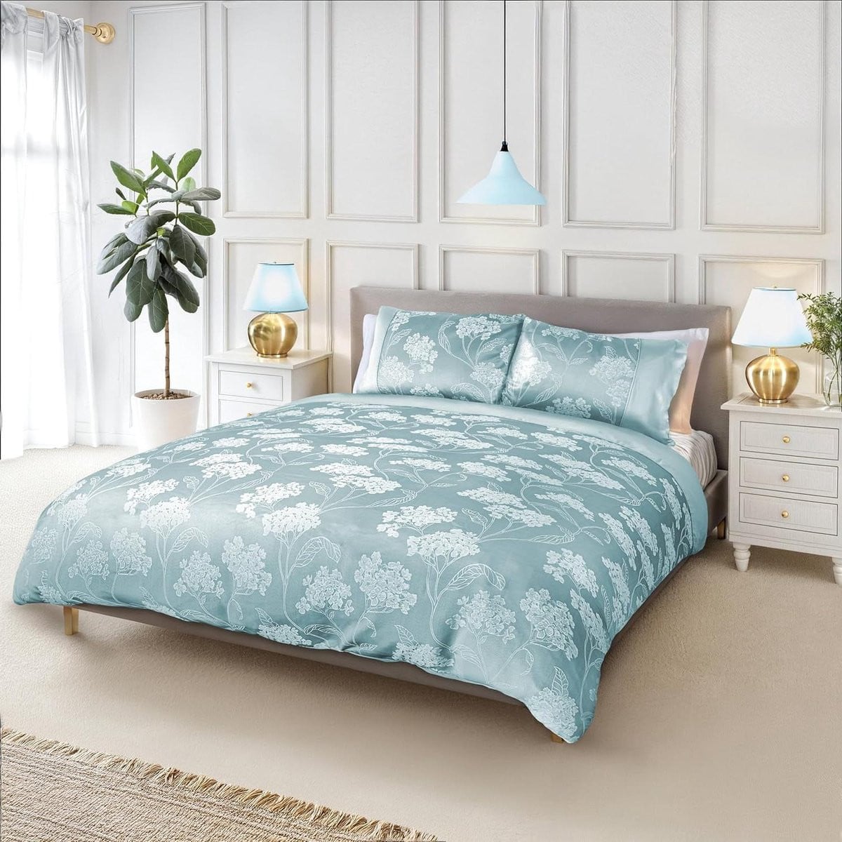 Dekbedovertrek Set Jacquard Super King - Turkoois