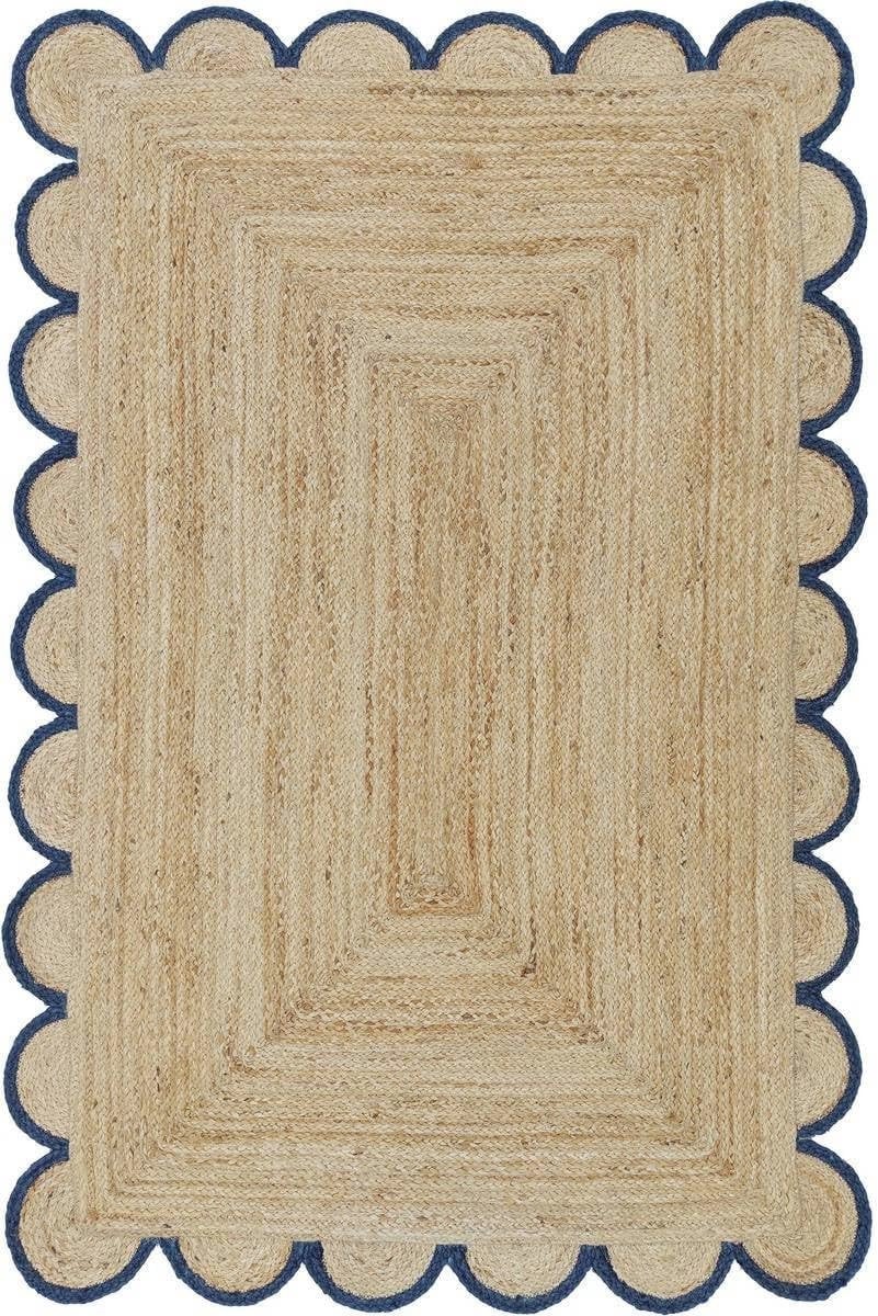 Vintage Jute Vloerkleed Blauw Scalloped Patchwork Rechthoekig