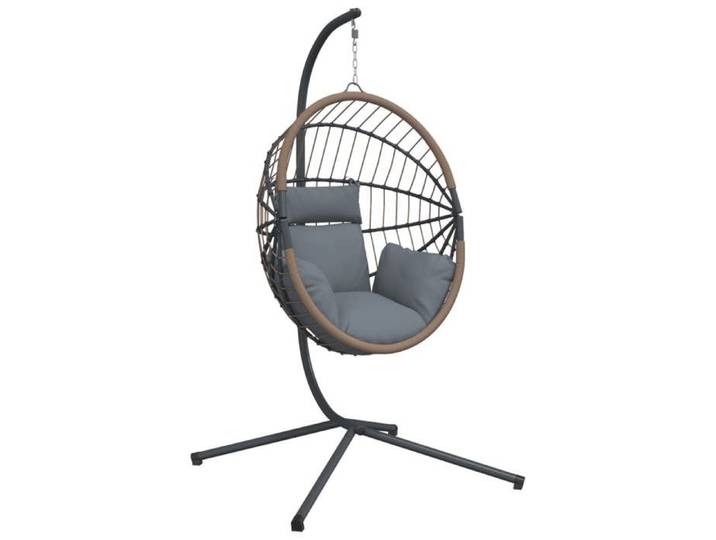 SOLDE Siège de jardin - Chill - Chaise suspendue - forme d'œuf et support gris clair rotin acier HOMEFR4327556