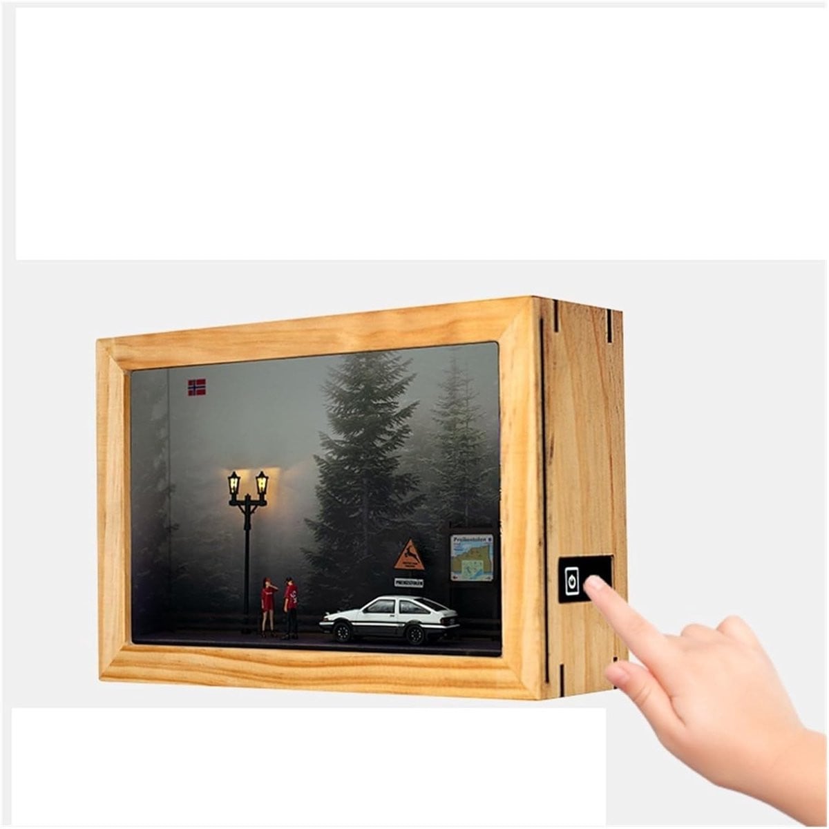 Speelgoed Auto Fotolijst Model Auto Display Wanddecoratie met LED Straatlantaarn 1:64 Schaal Wit