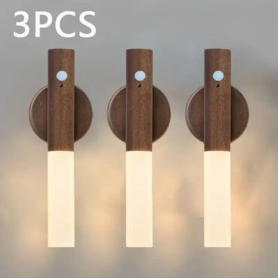 Uplift Picks Rechargeable PIR Motion Sensor Light Magnetic Cabinet Wall Lamp walnut (3 Pcs)