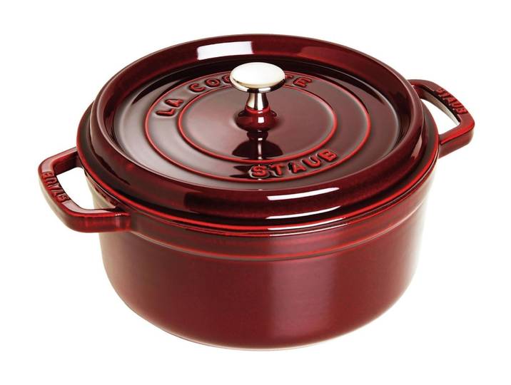 Bräter STAUB Cocotte , rot (weinrot), Ø:24cm, Töpfe, Bräter, robust, langlebig, perfekte Hitzeverteilung, Aromaregen-Deckel