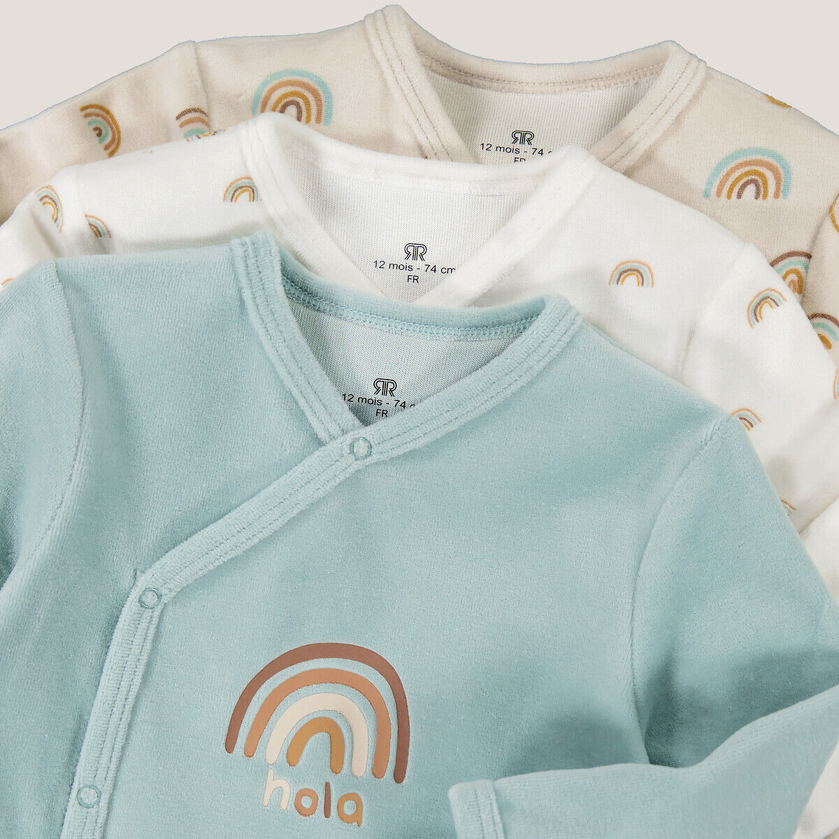 LA REDOUTE COLLECTIONS Lot de 3 pyjamas en velours, ouverture devant, arcs-en-ciel