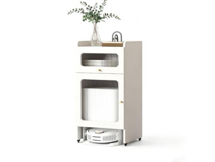 Dexinhdh Schrank für Saugroboter, Aufbewahrungsschrank mit Türen Schlankes Möbelstück zur Unterbringung von Saugrobotern für Eingangsbereich, Flur oder Wohnbereich(White,50 x 40 x 92 cm)