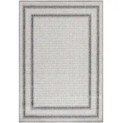 Carpetsale24 In- & Outdoor Teppich Läufer 80x250 cm, Wetterfest & Robust, Bordüren-Design in Creme & Grau, für Terrasse, Balkon, Küche