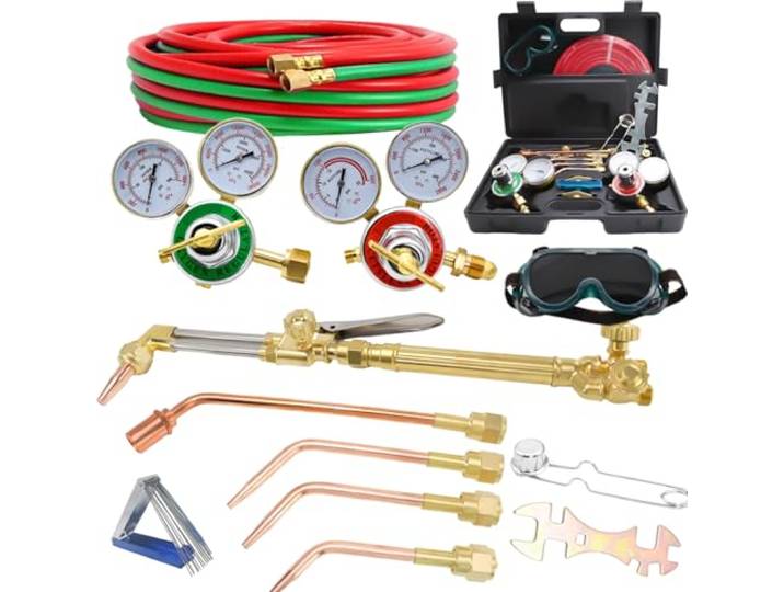 Schneidbrenner-Set, Oxy-Acetylen-Fackel-Set, tragbarer Gasschneidbrenner und Schweißset mit Heizspitze, Acetylen-Sauerstoff-Gasregler, Doppelgasschlauch-Schweißgläser