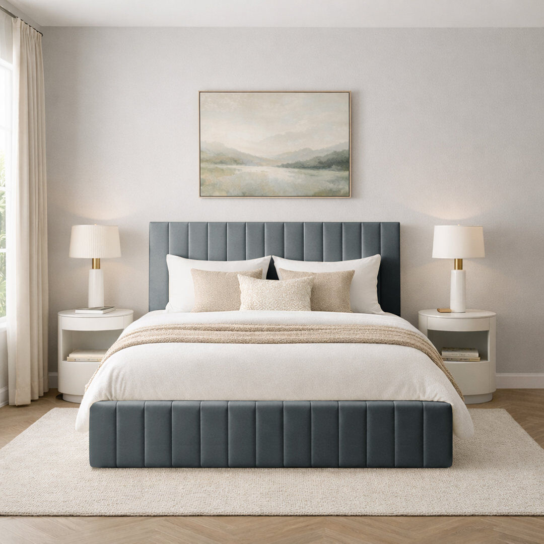 17 Stories Morgana Upholstered Storage Bed Frame Grey Double (4'6)