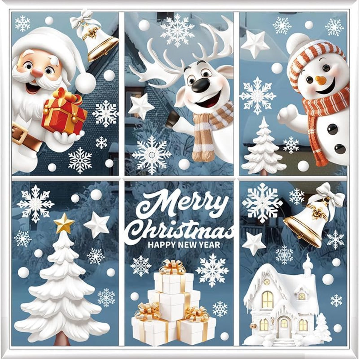 Cyslmuk® Kerst raamstickers, 9 vellen herbruikbare zelfklevende winter decoratie voor glas, wit