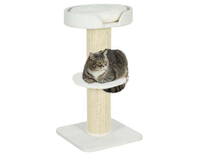 Arbre à gratter pour chat Pawhut, hauteur 91 cm, 3 niveaux, 45x45x91 cm, crème