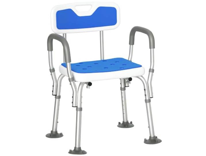 HOMCOM Tabouret de Douche Ergonomique Hauteur Réglable 136 Kg Bleu Chaise de douche\, Pieds Antidérapants\, Alu HDPE