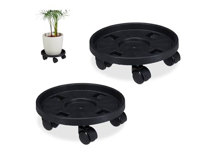Relaxdays\, Plateau à roulettes pour Plantes\, Jeu de 2\, d. 30\,6 cm\, Support pour Fleurs avec Roues\, intérieurt\, extérieur