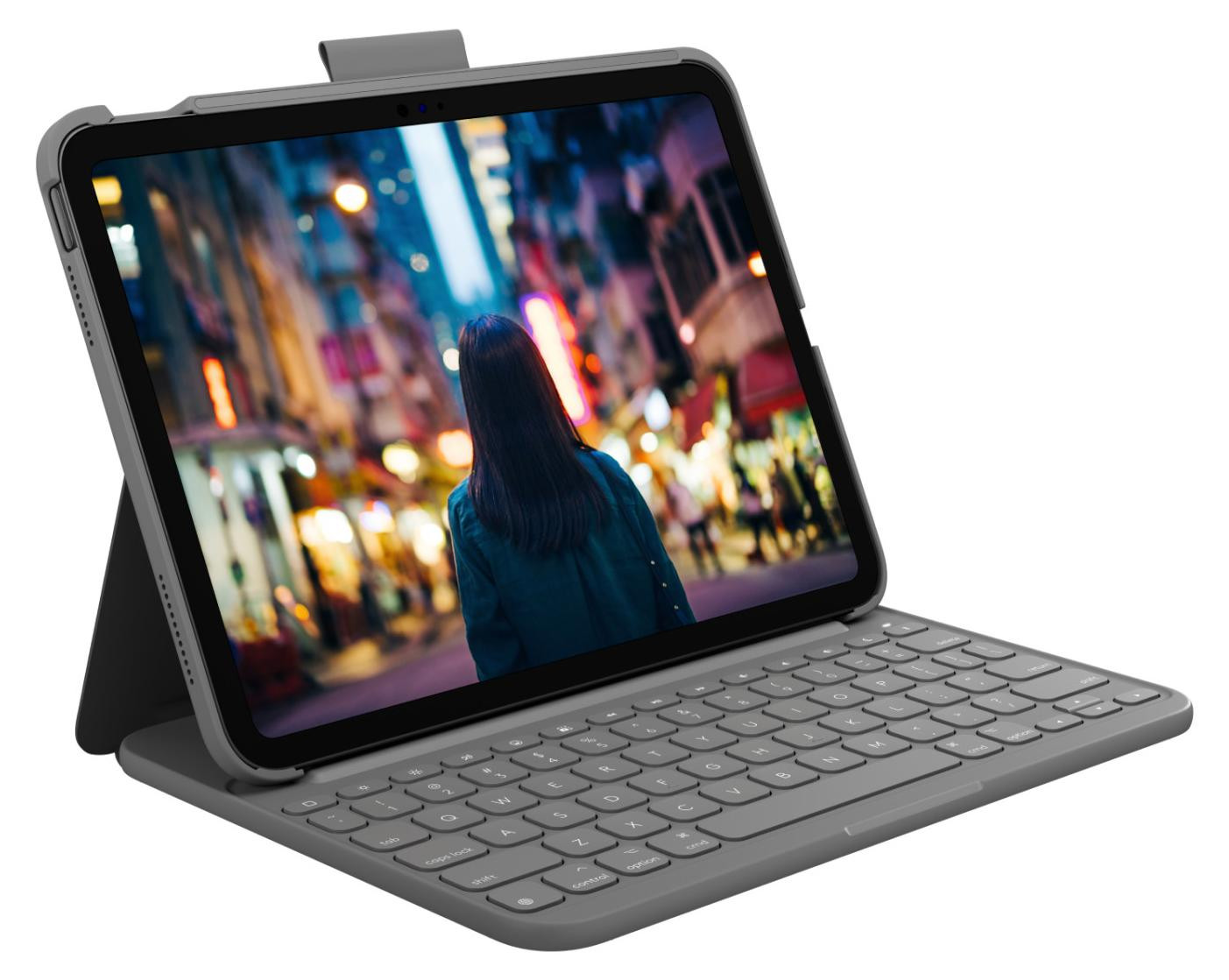 Logitech Slim Folio Draadloos Bluetooth Toetsenbord en Hoes Oxfordgrijs met Britse QWERTY-indeling voor Apple iPad 10e generatie 10,9 inch
