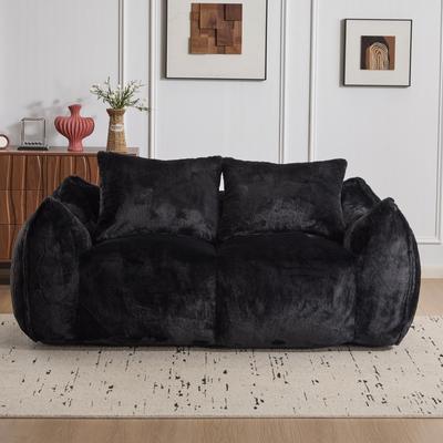 HOMEFUN Fabric Upholstered Oversized Chase Lounge Loveseat Bean Bag Lazy Sofa with 2 Pillows