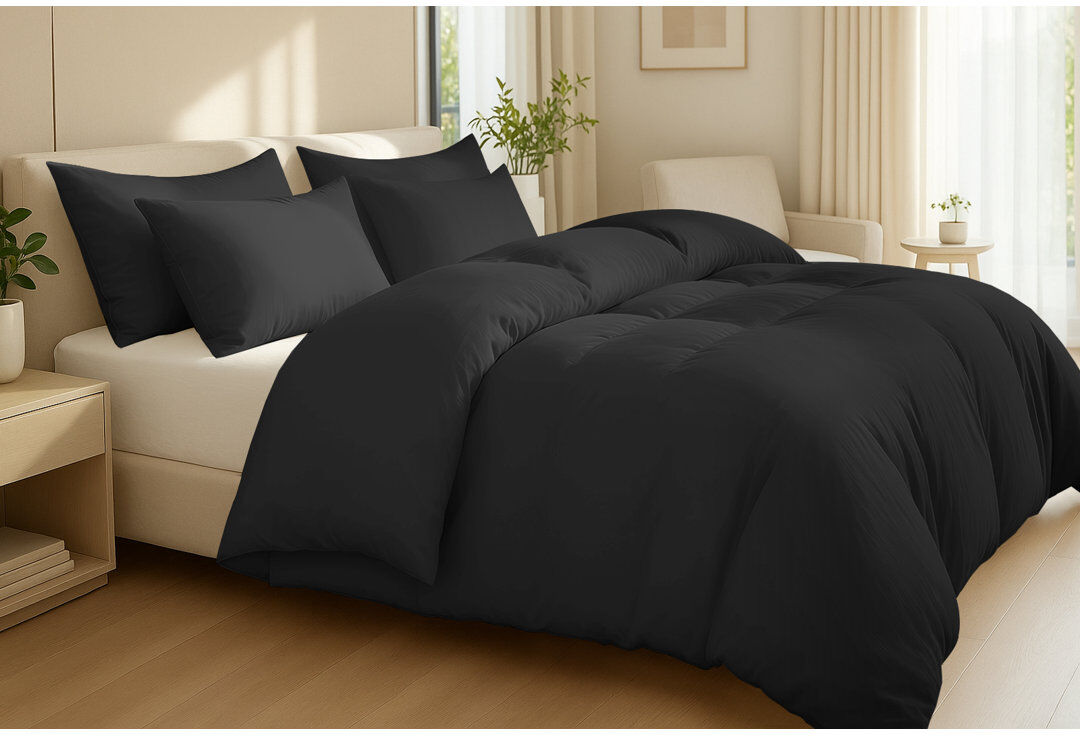 Pamposh 400TC Extra Long Staple Egyptian Cotton Luxury Hotel Style Duvet Cover Set with Zipper & Corner Ties Black Single Duvet Cover + 1 Standard Pillowcase