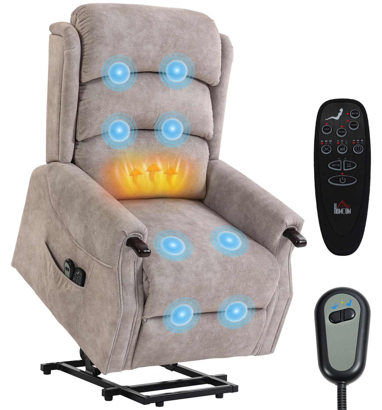 HOMCOM tv-stoel met opstahulp, vibratiemassage en warmtefunctie