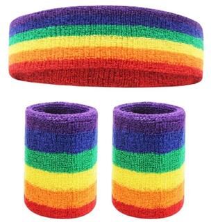Useful Little Things Soft Terry Cloth Sweatband Set For Sports And Athletic Workouts rainbow