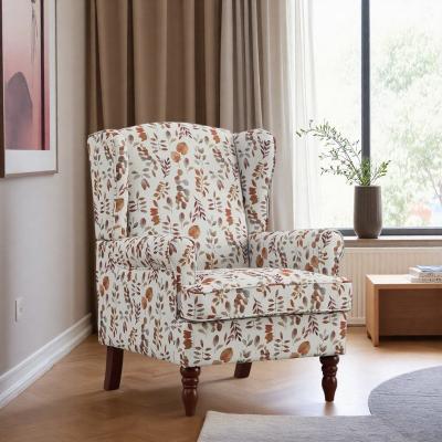 "27.95"" Linen Accent Chair with Retro Wood Legs and Floral Design and Wing Back Design"