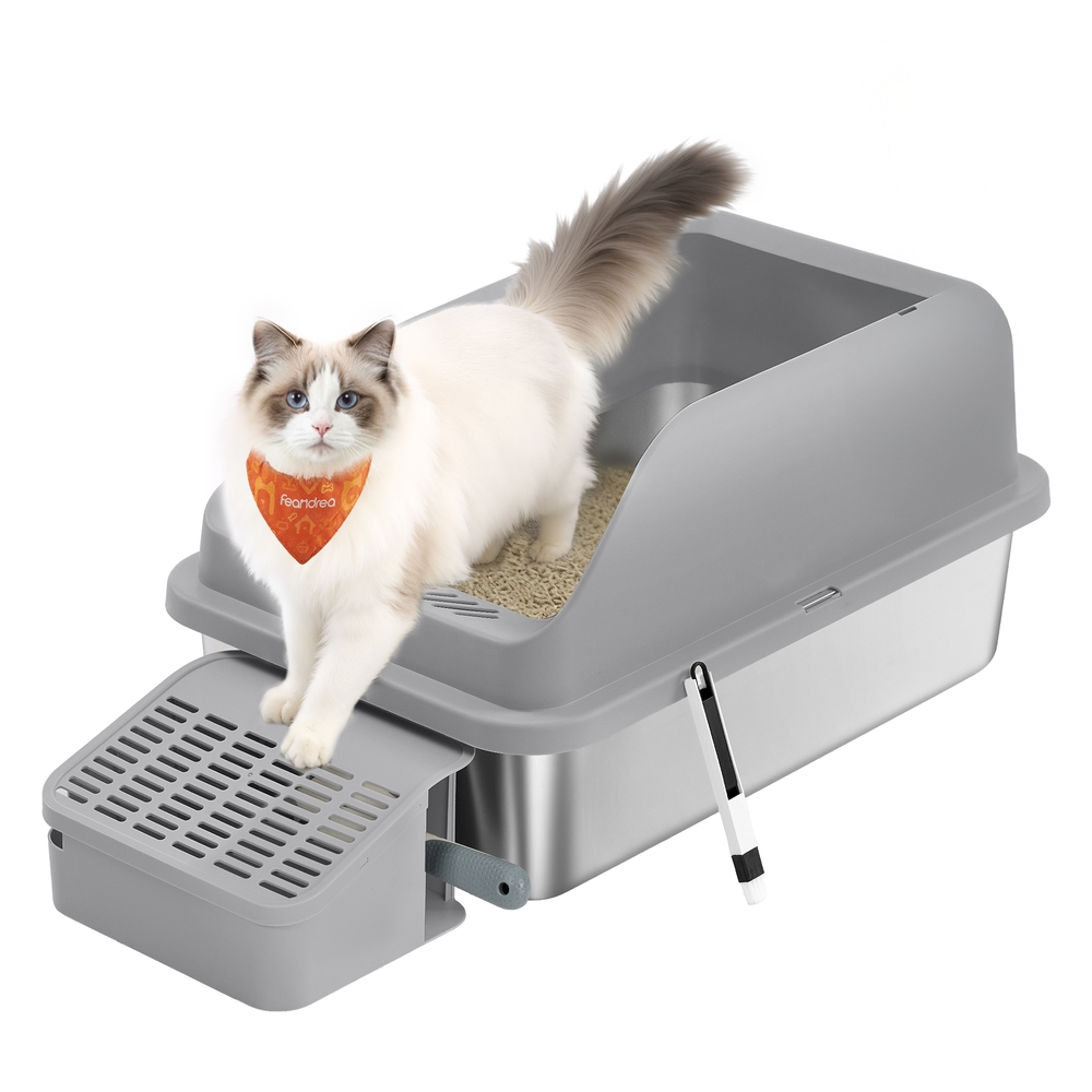 Feandrea Edelstahl Katzentoilette mit hohem Rand und Zubehör PPT008GN01