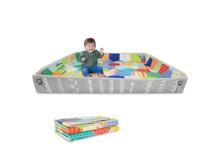 Infantino Faltbare Weiche Spielmatte, Sehr Groß, Leicht Transportierbar, Baby Spielzeug, Klappbare Seiten, Rutschfest Spieldecke für Babys und Kleinkinder, Mehrfarbige Muster