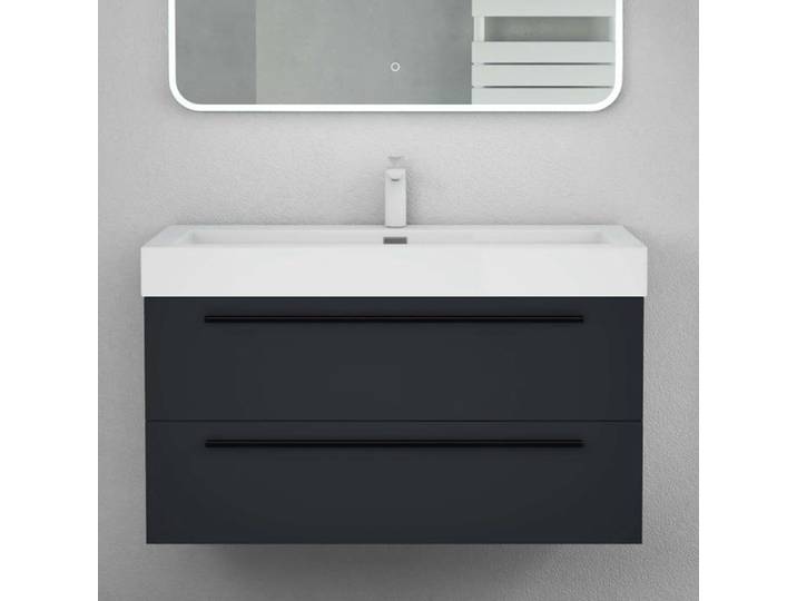 Mai & Mai Meuble de Salle de Bain Anthracite mat 90cm Meuble sous Vasque Quadratto Meuble Suspendu avec Vasque