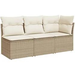 vidaXL Gartensofa mit Kissen 3-Sitzer Beige Poly Rattan