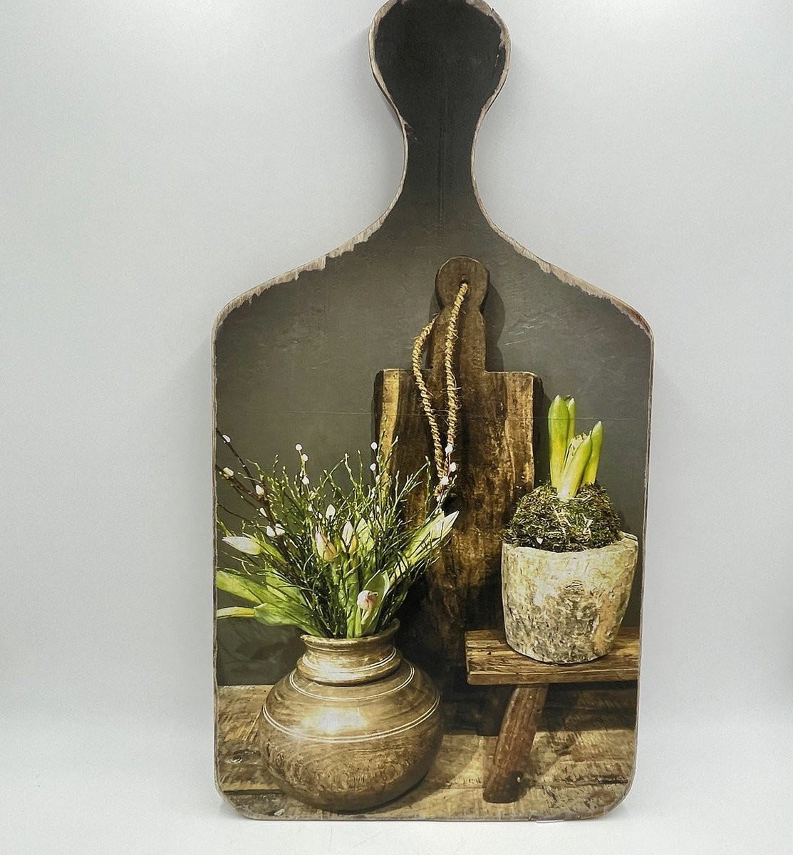 Home Sweet Home Decoratie broodplank met print Nepalese pot bloempot en krukje XL, 64 x 34 cm