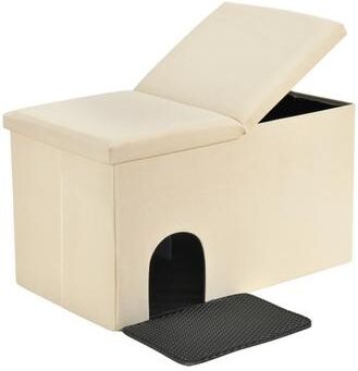 Costway 3-in-1 Cat Litter Box Enclosure with Removable & Movable Divider for Pets-Beige
