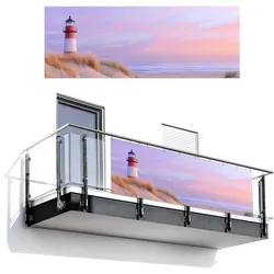 BALKON-SICHTSCHUTZ Leuchtturm - Dünen - Sonnenuntergang Balkon Deko 300x110 cm