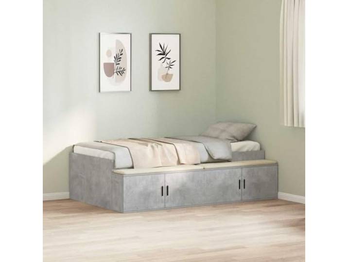 KTHLBRH Schmales Einzelbett mit Schublade, Betongrau, 70 x 190 cm Mehrschichtiges Holz, modernes Design, einfache Pflege, 100 kg Kapazität