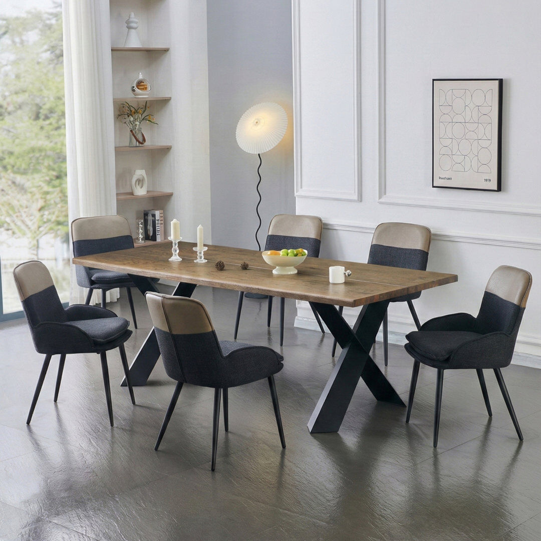 Brambly Cottage Usan Rectangular with Steel Base Dining Table Oak Wood