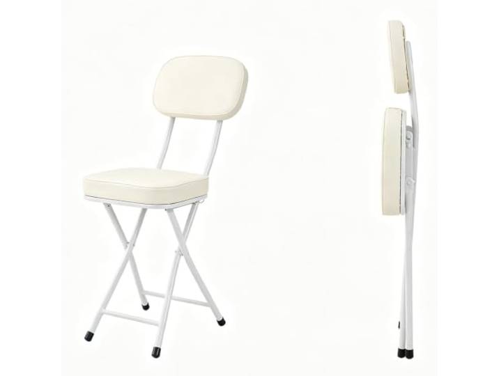 Tragbarer Klappbarer Barhocker, Quadratischer Klappstuhl Mit Rückenlehne, PU-Kissen, geeignet for Küche, Büro, Ankleidezimmer, Camping(White)