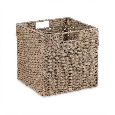 Relaxdays Aufbewahrungskorb, 4er Set, Seegras, geflochtenes Design, Kleidung, Spielzeug, 30x30x30 cm, Regalkorb, natur