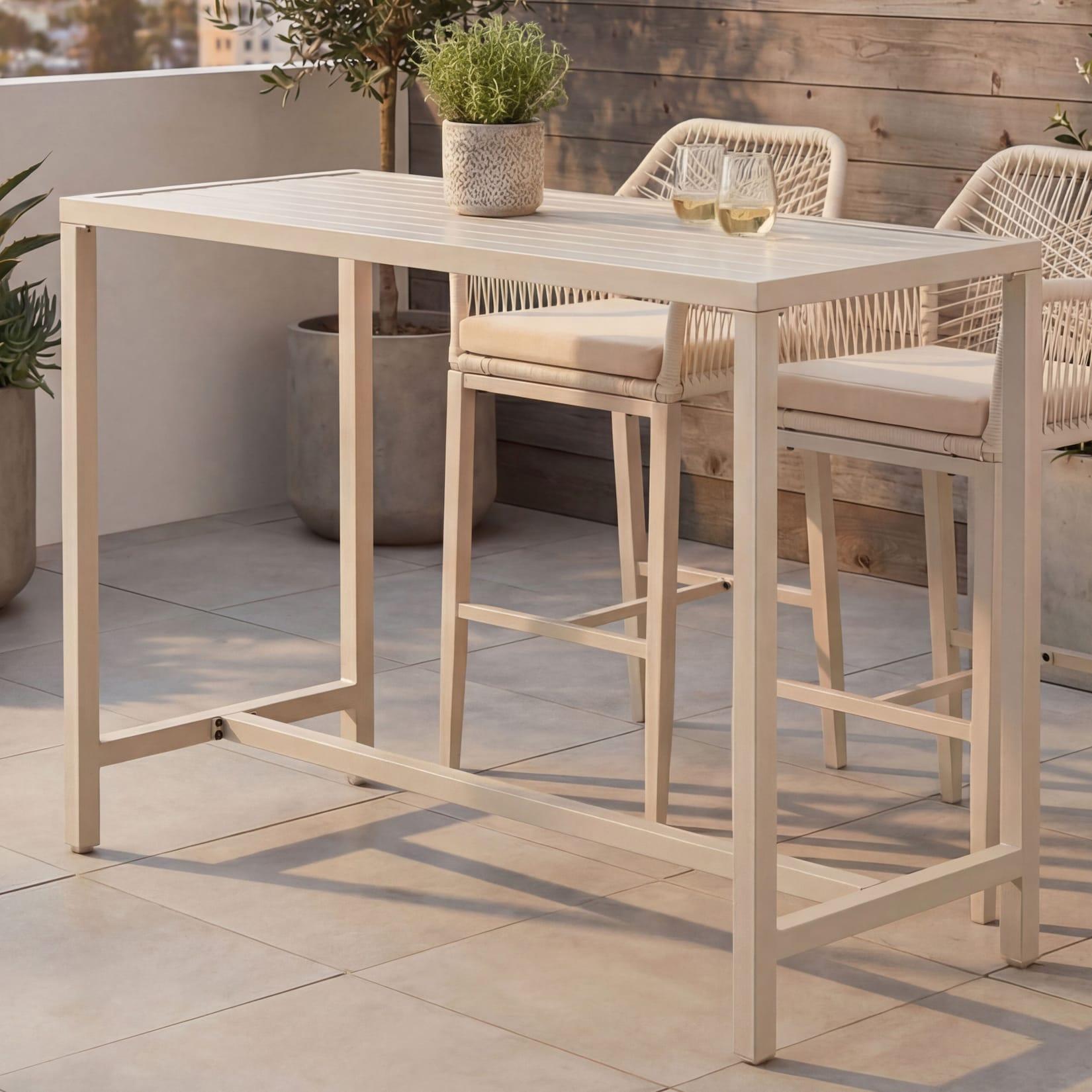 Stehtisch MCW-P91, Gartentisch Bartisch Tisch, Outdoor Metall 105x130x65cm ~ creme