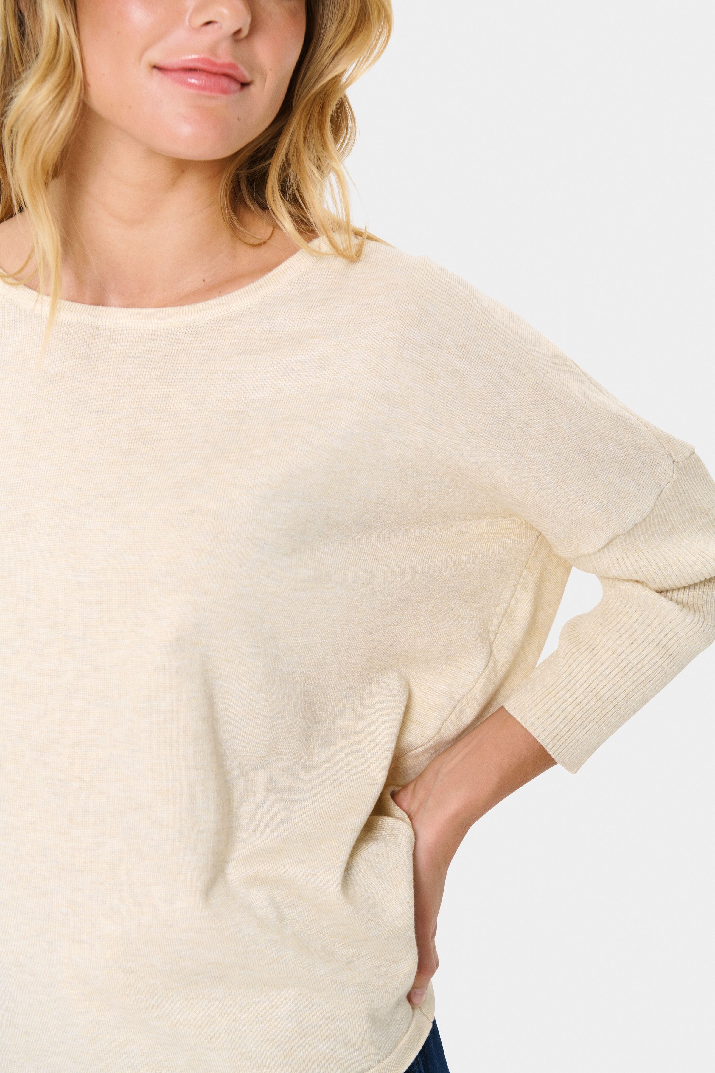 Rundhalspullover SAINT TROPEZ "A2561, MilaSZ R-Neck", Damen, Gr. XS, braun (braun rice melange), Strick, Obermaterial: 80% Viskose, 20% Polyacryl, meliert, bequem normal, Rundhals, Pullover Rundhalspullover, Viskosemischung, Casual fit braun rice melange 