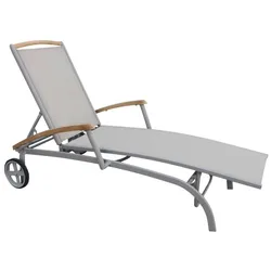 Gartenliege Andy von Brafab aus Teakholz, modern, beige, verstellbare Rückenlehne, mit Rädern