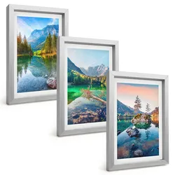 BILDER SET 3er Set - 20x30 cm Silberner Rahmen - Naturlandschaft der Bergseen