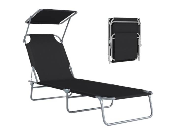 Outsunny Transat Bain de Soleil Pliable 187 x 58 x 36 cm Noir Chaise Longue Pliante\, Appuie-Tête\, Transat Inclinable\, Textilène\, Jardin Extérieur\, Relax\, Camping\, Piscine\, Terrasse